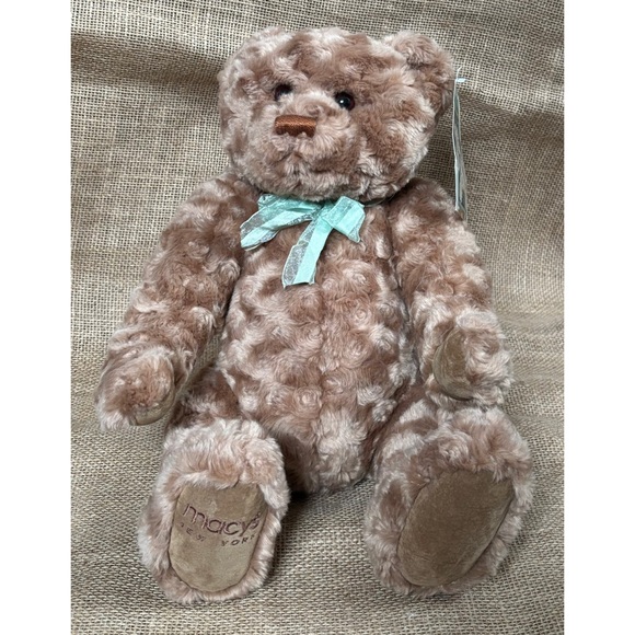 Gund Other - Gund Macys Jointed Teddy Bear Plush Stuffed Animal Light Brown Green Bow